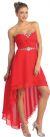 Strapless High Low Formal Prom Dress with Twist at Bust in Red